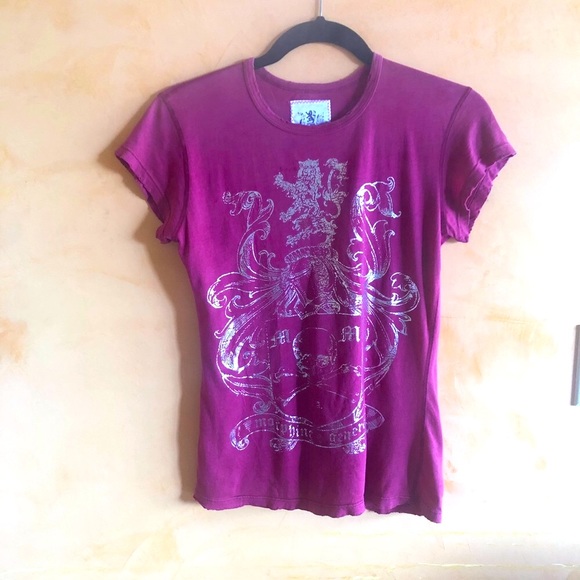 Morphine Generation Tops - Vintage Pink with Silver Foil Emblem Morphine Generation distressed T-shirt